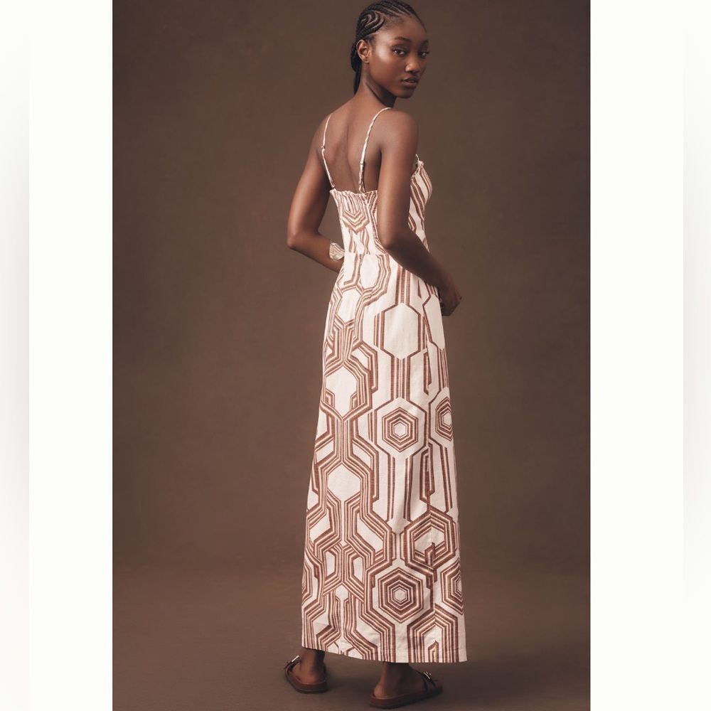 Anthropologie Strapless Linen Plunge-Neck Midi Dress - Picture 4 of 7